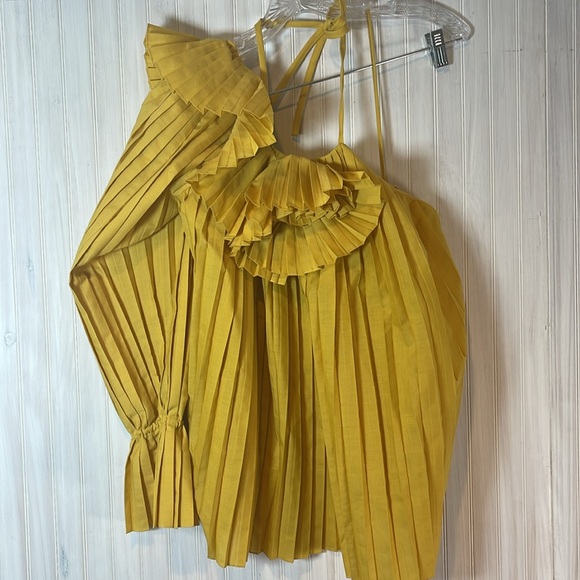 ROSIE ASSOLIN PLEATED ONE SHOULDER ESCARGOT TOP ASYMMETRICAL 2 - Picture 3 of 8